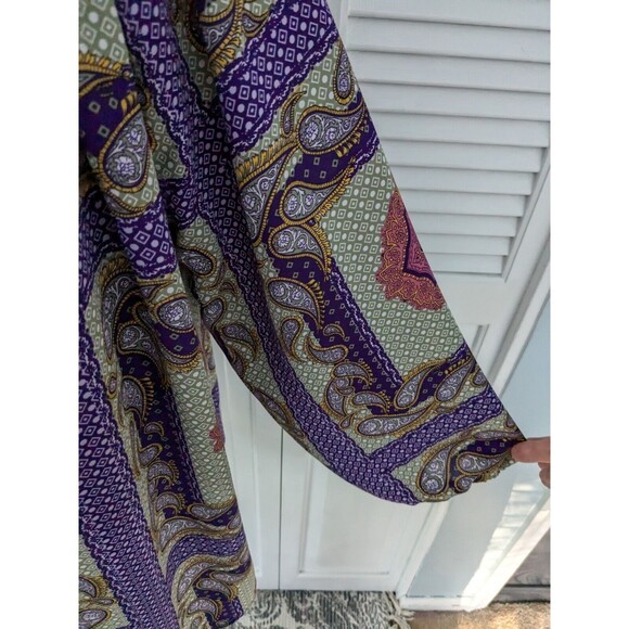 Simply Emma Top Women's sz 2X V-neck Handkerchief Print Multi Boho Peasant Panes - Picture 6 of 15